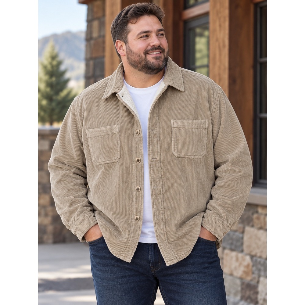 Backpacker Shirt Jacket Mens 2XL Tan Corduroy Sherpa Lined Button Front Layering